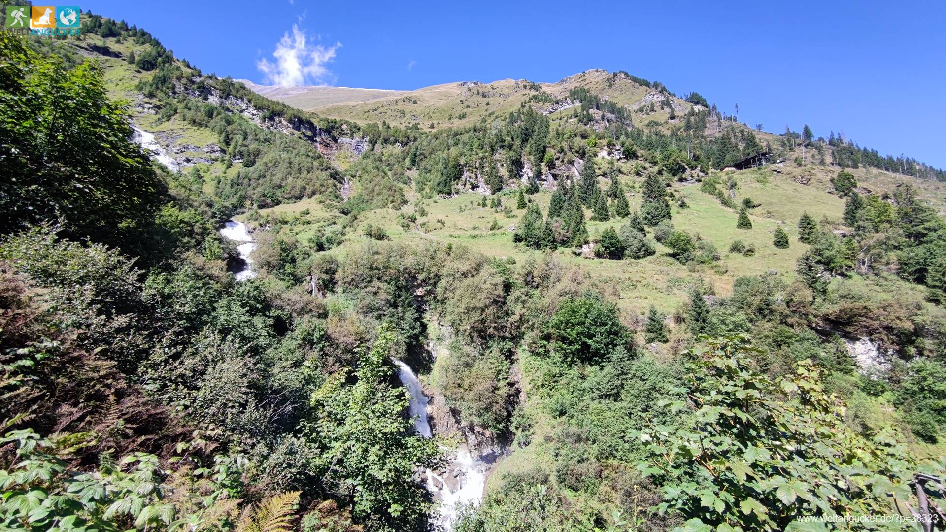 Ferleiten - Blick auf die Walcher Grundalm vom Wasserfall Erlebnisweg Wanderweg 3D