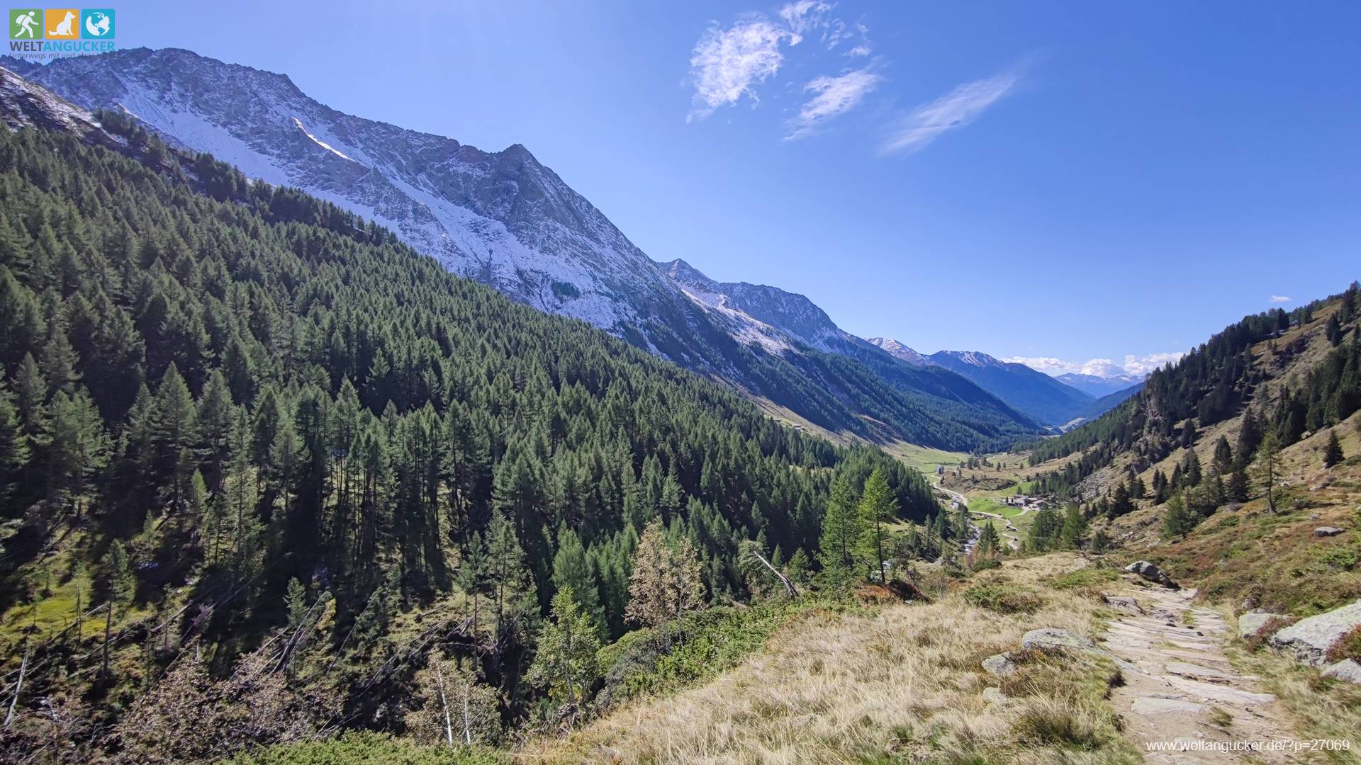 3/7 - Blick vom Krimmler Tauernweg ins Ahrntal im Südtiroler Naturpark Rieserferner-Ahrn