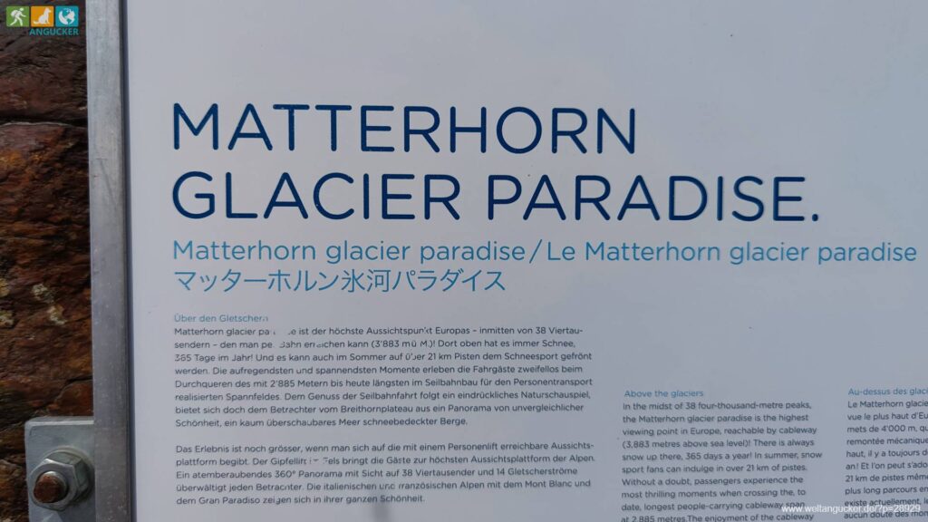 Ausschnitt der Infotafel "Matterhorn Glacier Paradise" am Matterhorn Glacier Trail in Zermatt.